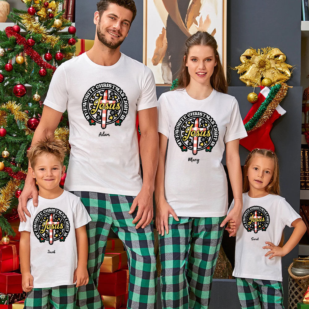 Personalized My Favorite Christmas Light Is Jesus Christmas Family Matching Shirts