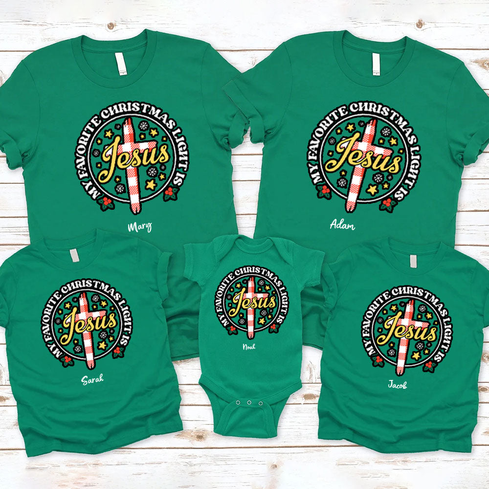 Personalized My Favorite Christmas Light Is Jesus Christmas Family Matching Shirts