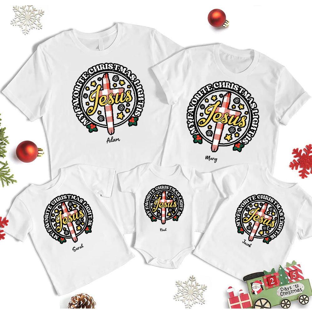 Personalized My Favorite Christmas Light Is Jesus Christmas Family Matching Shirts