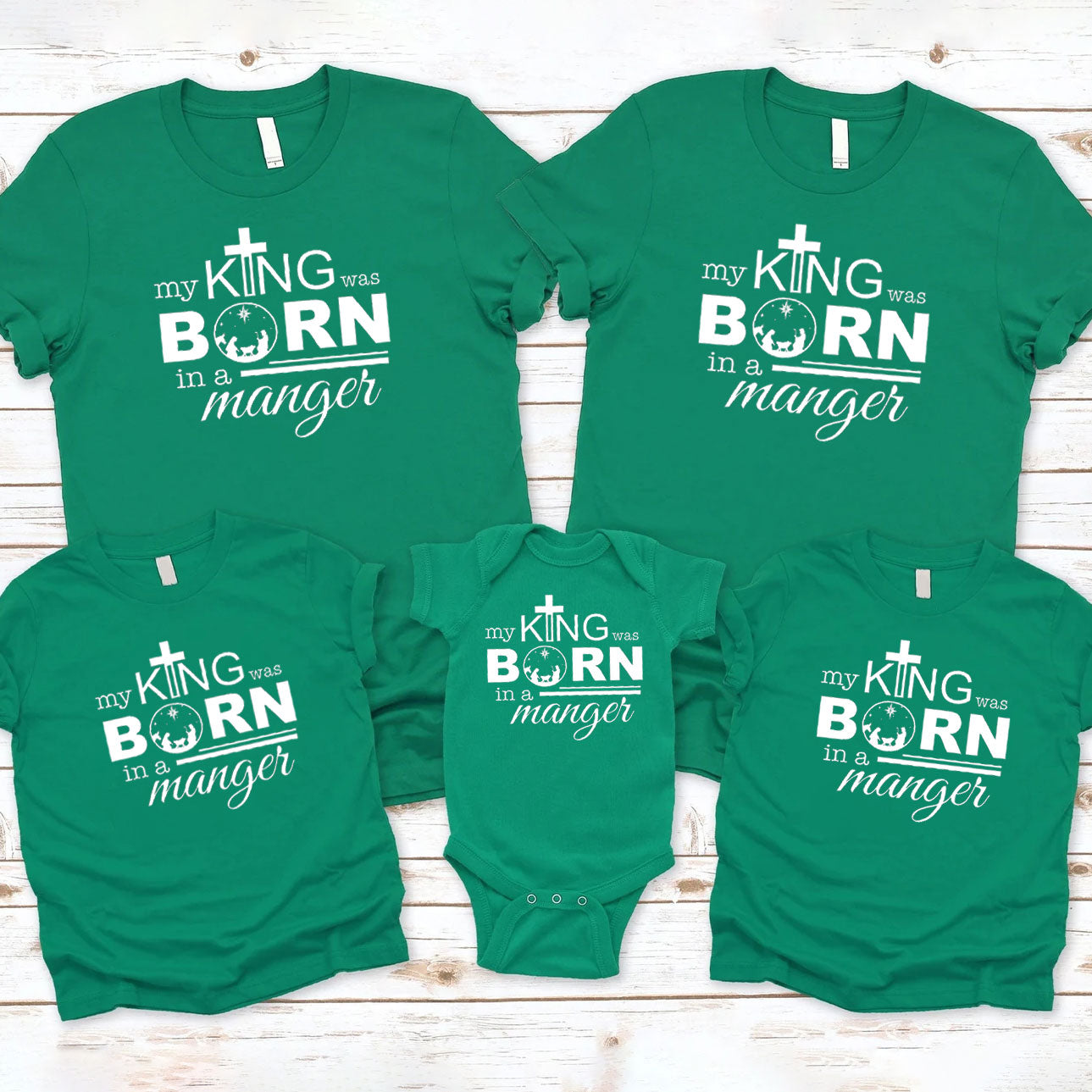 My King Was Born In A Manger Christmas Family Matching Shirts