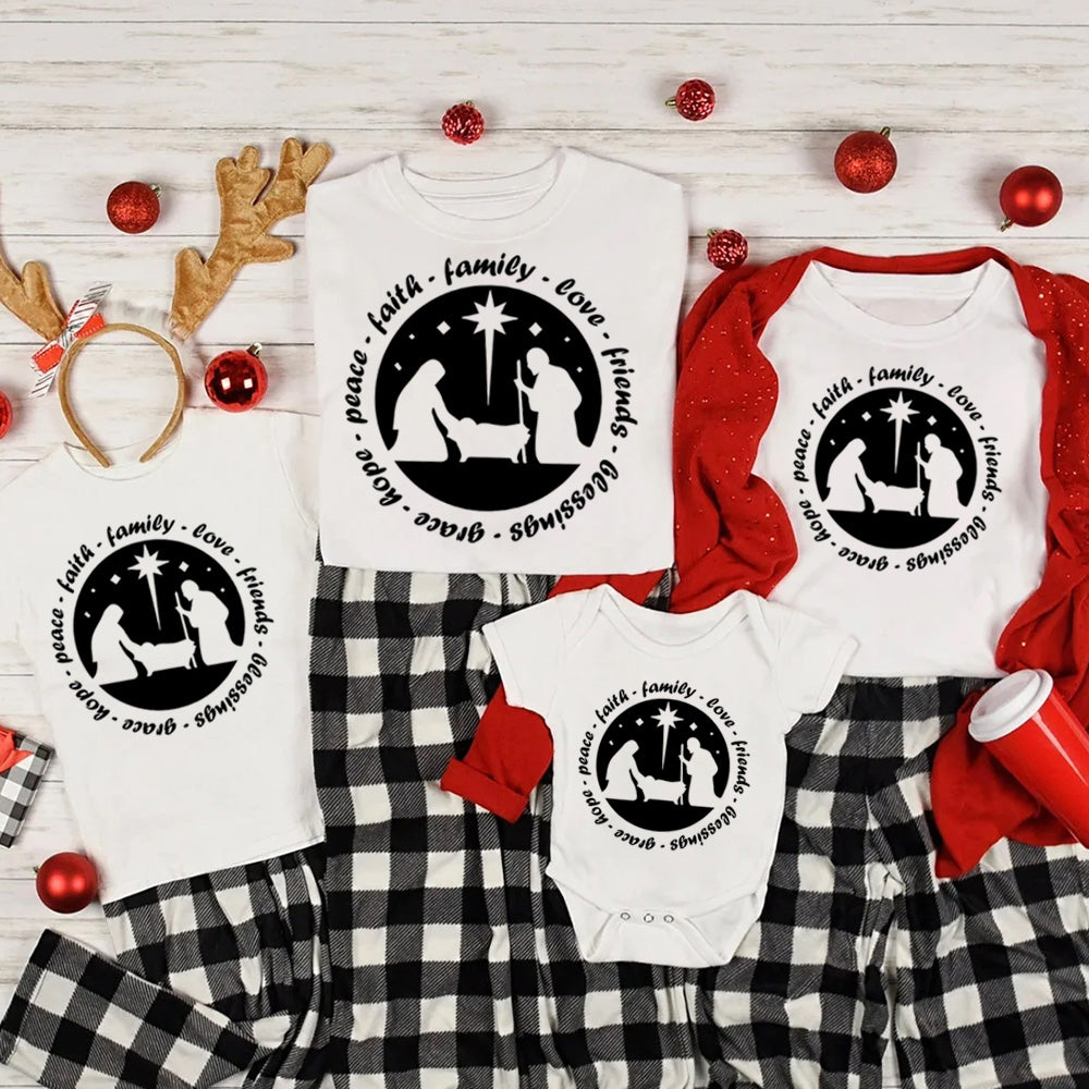 Nativity Scene Christian Christmas Family Matching Shirts