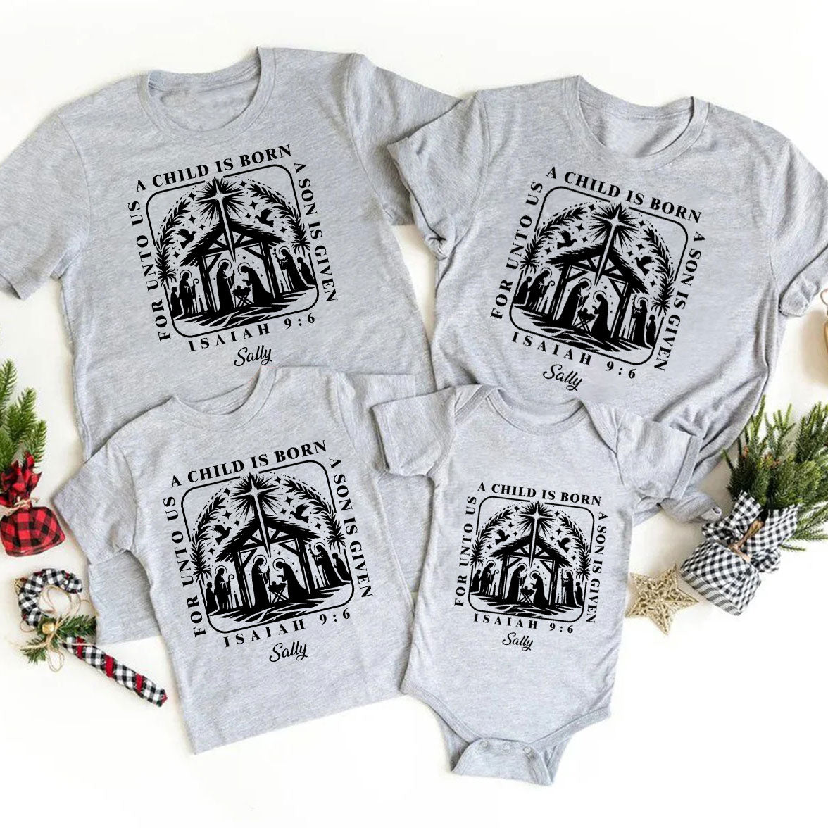 Personalized A Child Is Born Christmas Family Matching Shirts