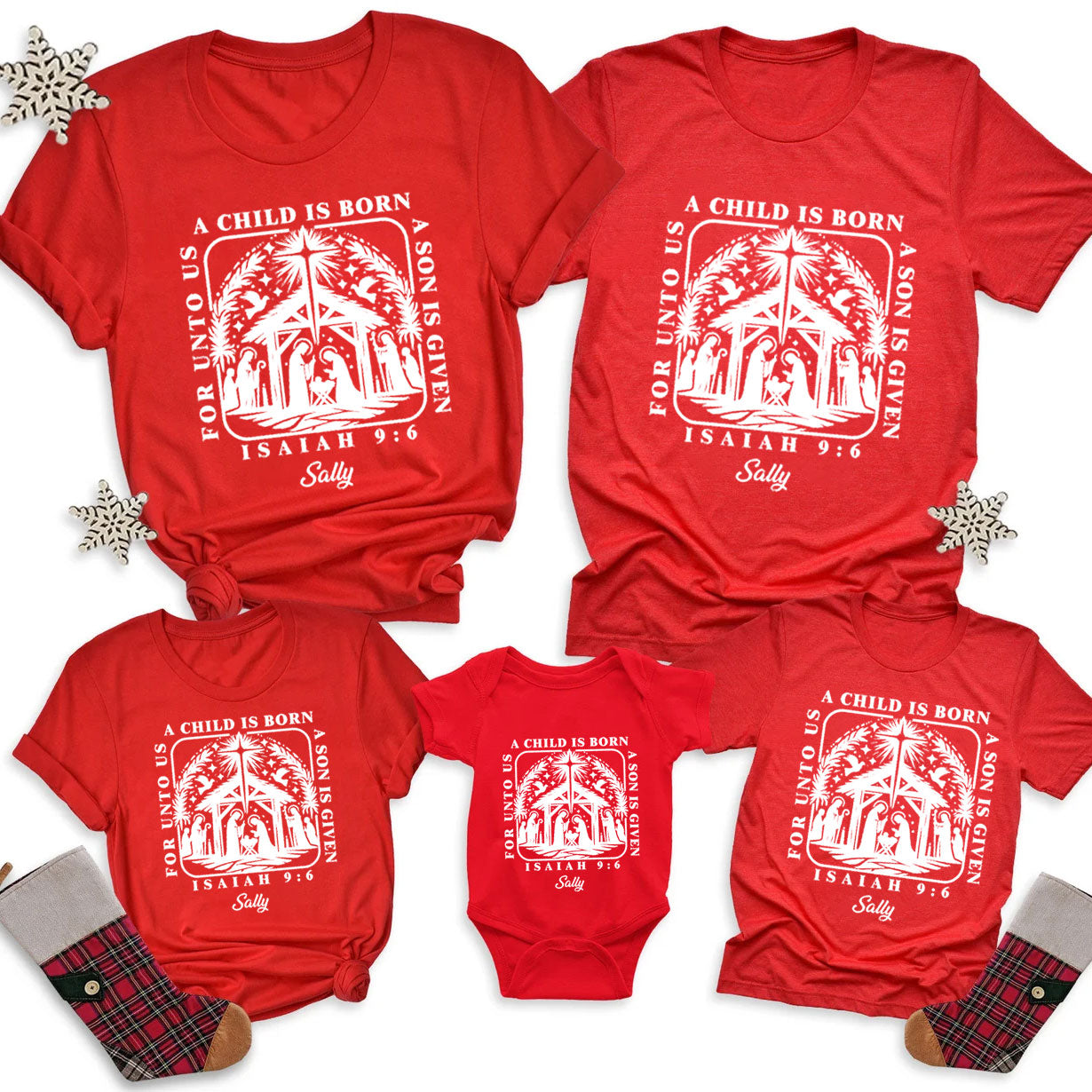 Personalized A Child Is Born Christmas Family Matching Shirts