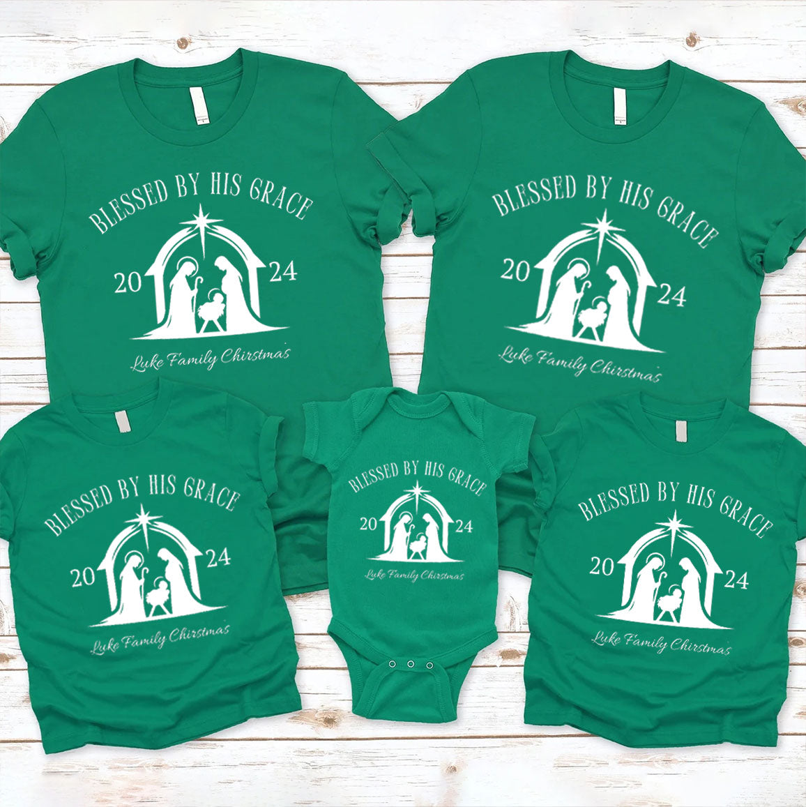 Personalized Blessed By His Grace Christmas Family Matching Shirts