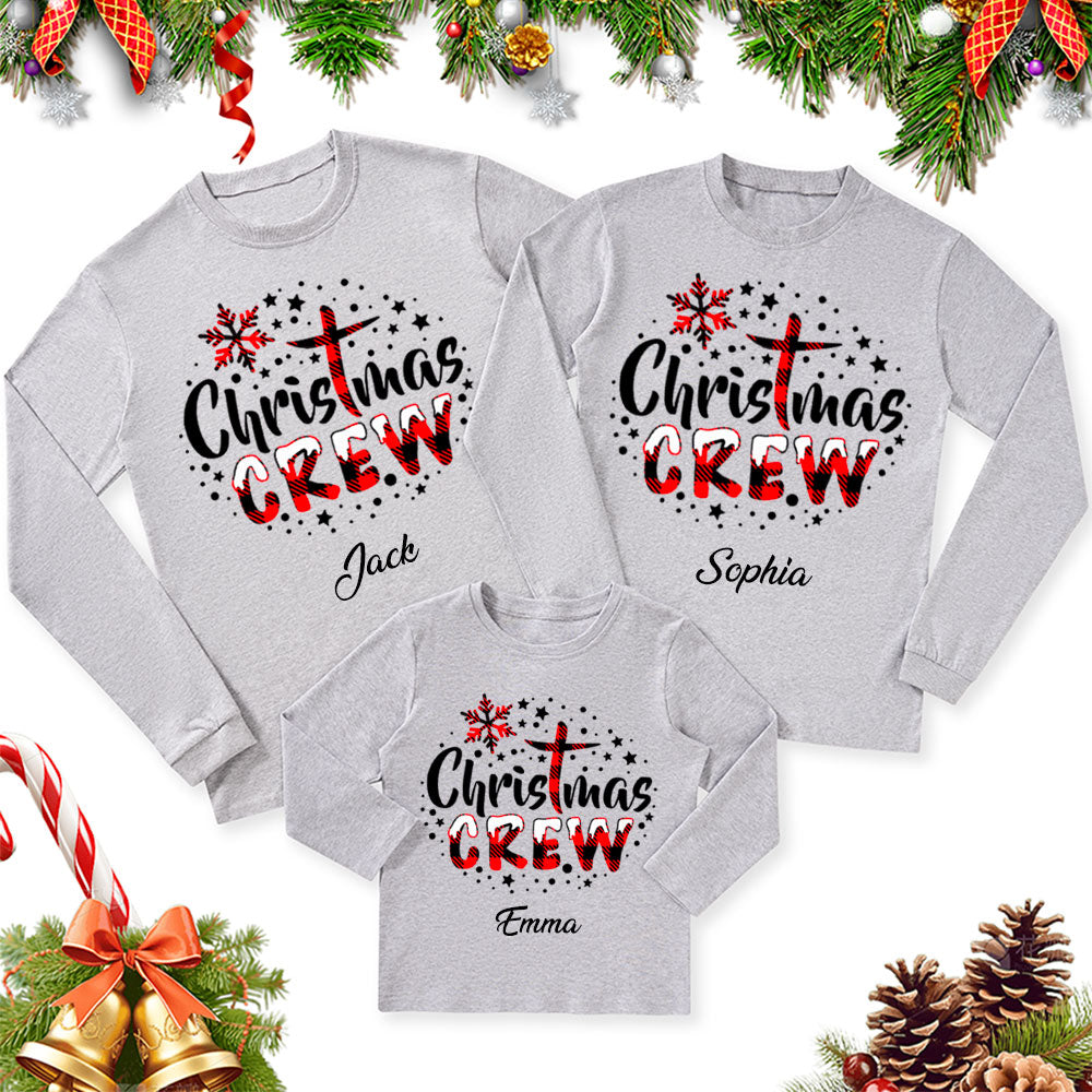 Personalized Christmas Crew Family Matching Long Sleeve Shirts