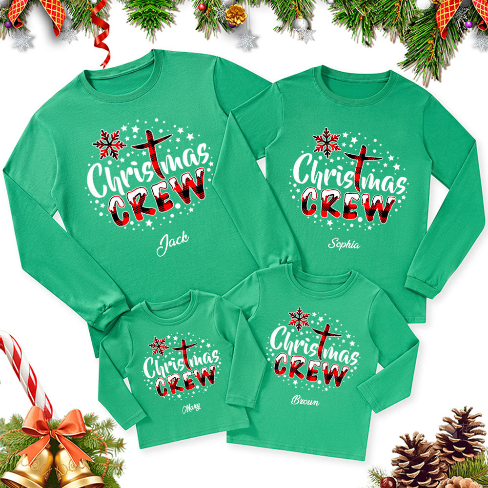 Personalized Christmas Crew Family Matching Long Sleeve Shirts