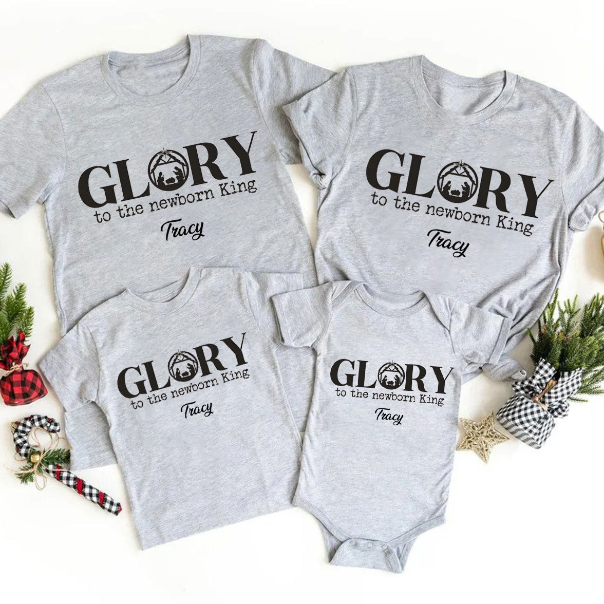 Personalized Glory To The Newborn King Christmas Family Matching Shirts