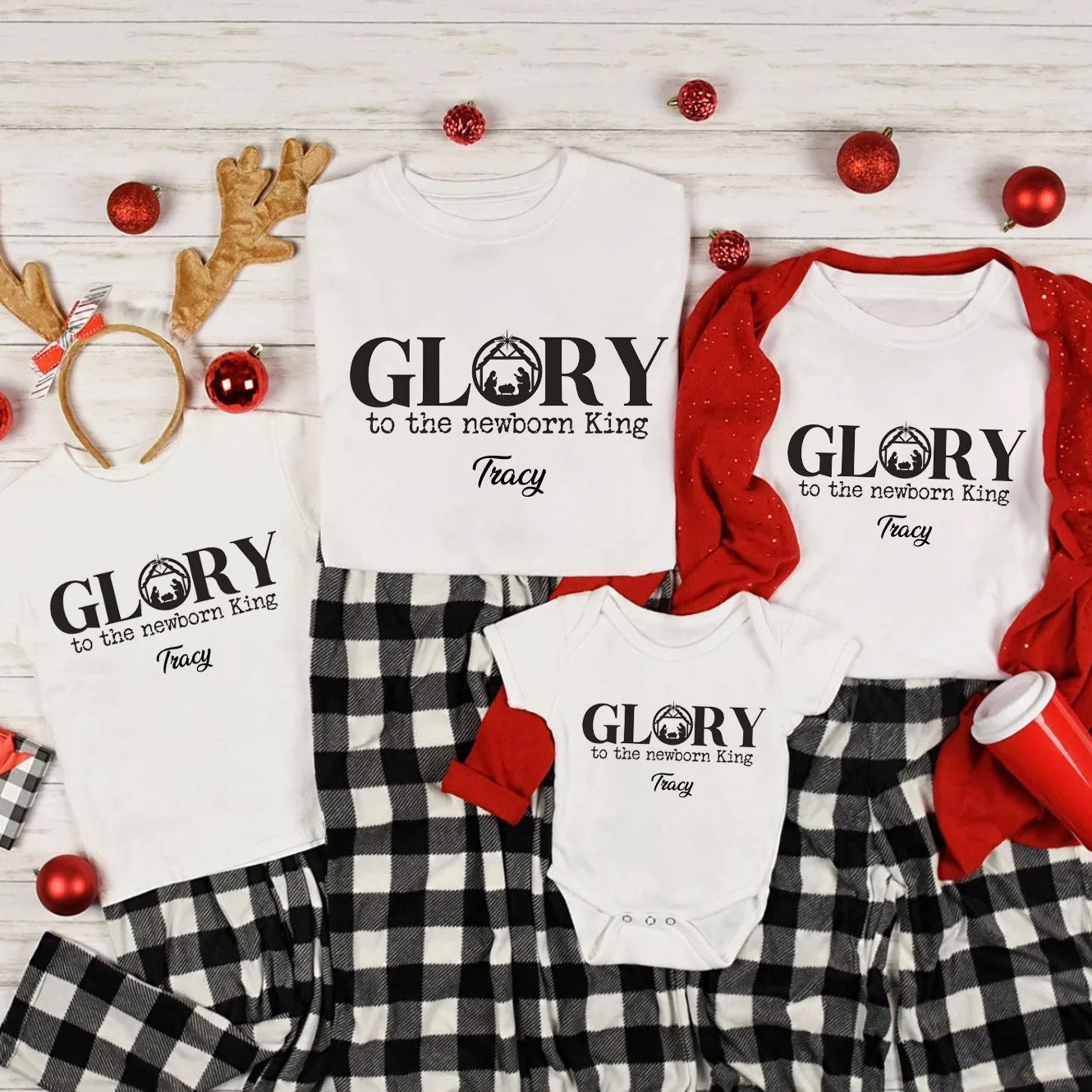 Personalized Glory To The Newborn King Christmas Family Matching Shirts