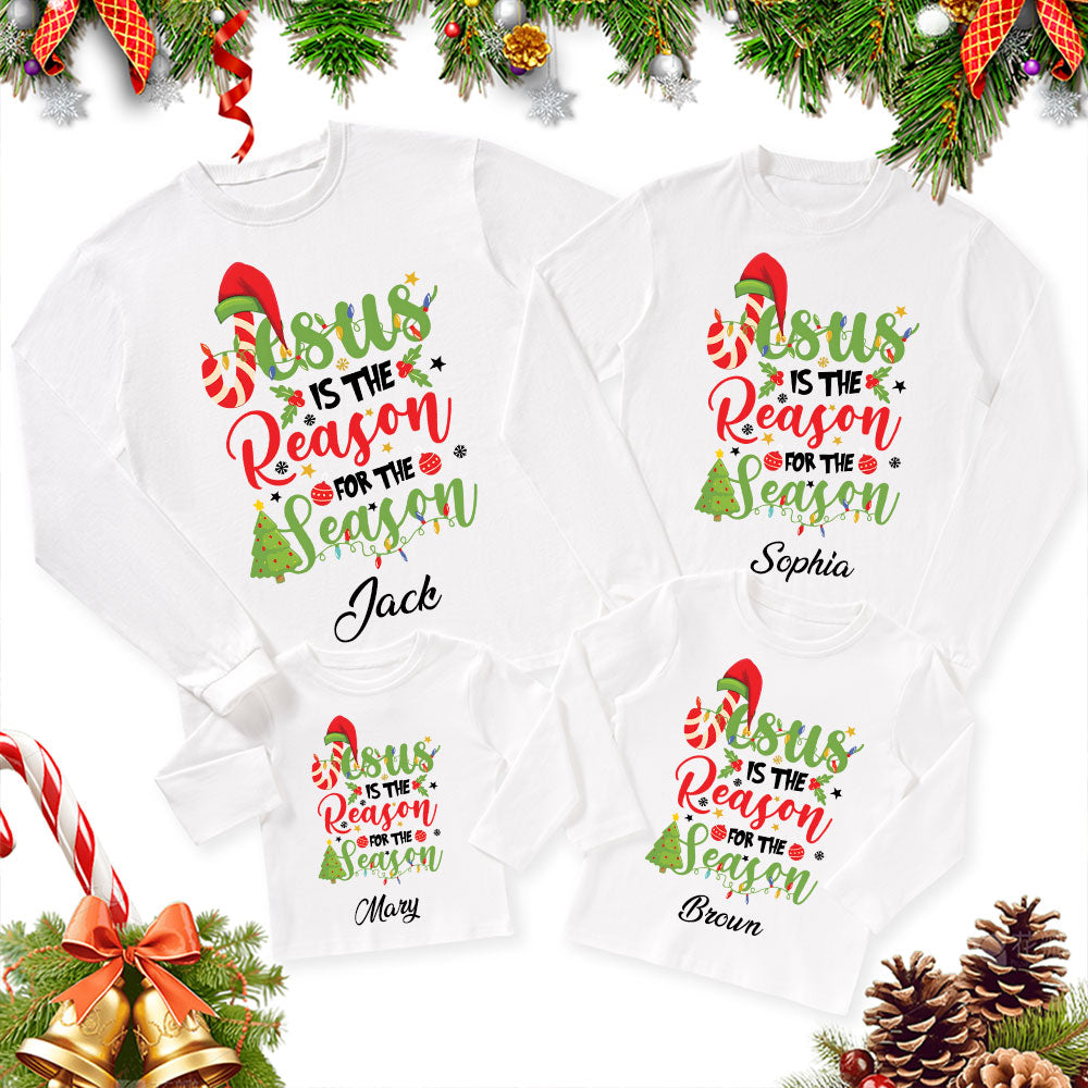 Personalized Jesus Is The Reason Christian Christmas Family Matching Long Sleeve Shirts