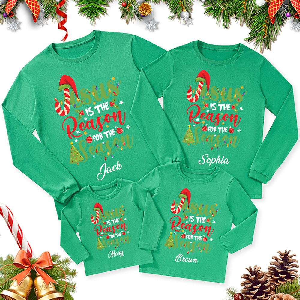 Personalized Jesus Is The Reason Christian Christmas Family Matching Long Sleeve Shirts