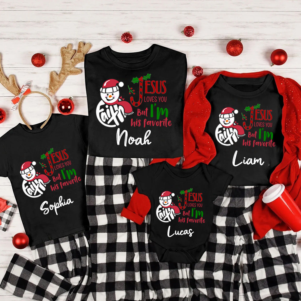 Personalized Jesus Loves You But I'm His Favorite Christmas Family Matching Shirts