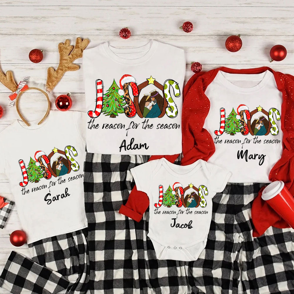 Personalized Jesus Reason For The Season Plaid Christmas Family Matching Shirts