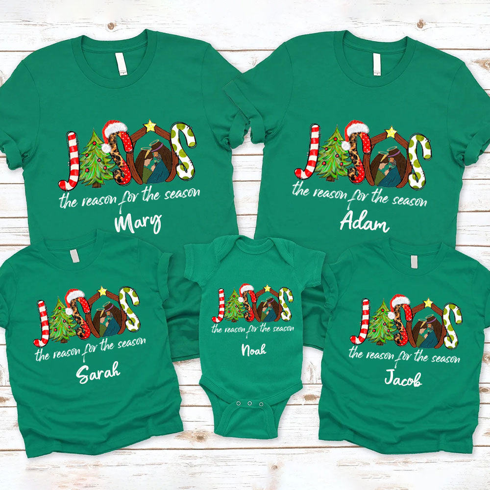Personalized Jesus Reason For The Season Plaid Christmas Family Matching Shirts