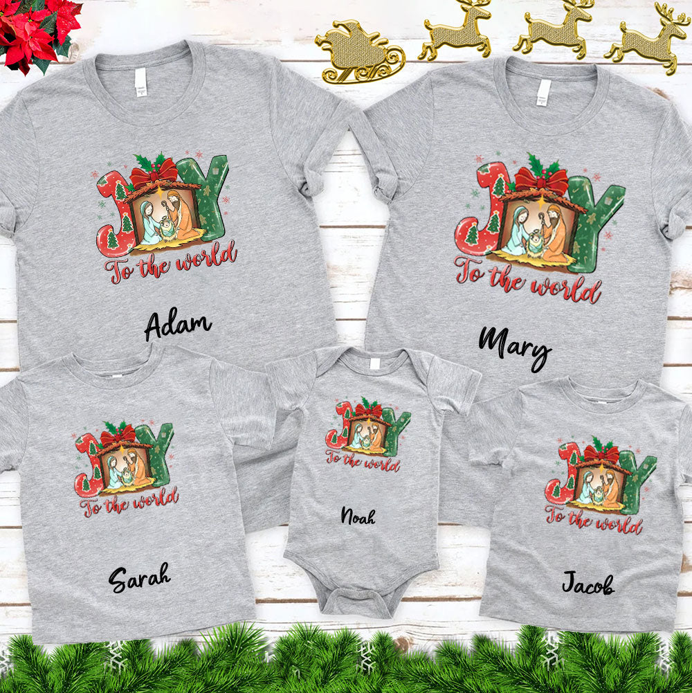 Personalized Joy To The World Christmas Family Matching Shirts
