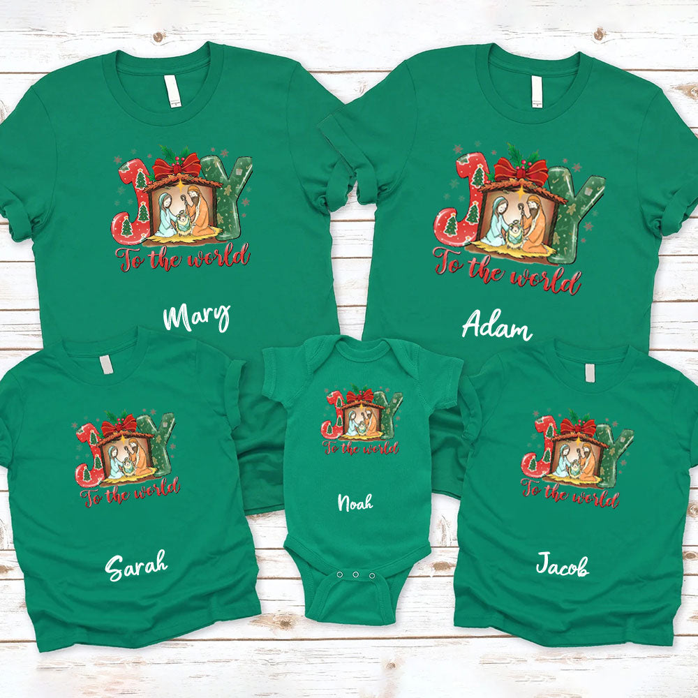 Personalized Joy To The World Christmas Family Matching Shirts