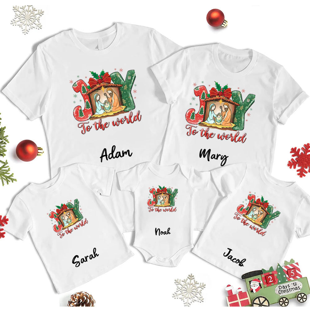 Personalized Joy To The World Christmas Family Matching Shirts