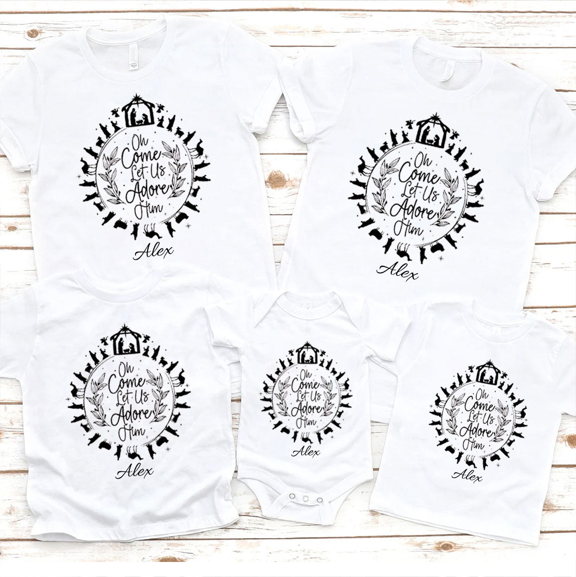 Personalized O Come Let Us Adore Him Christmas Family Matching Shirts