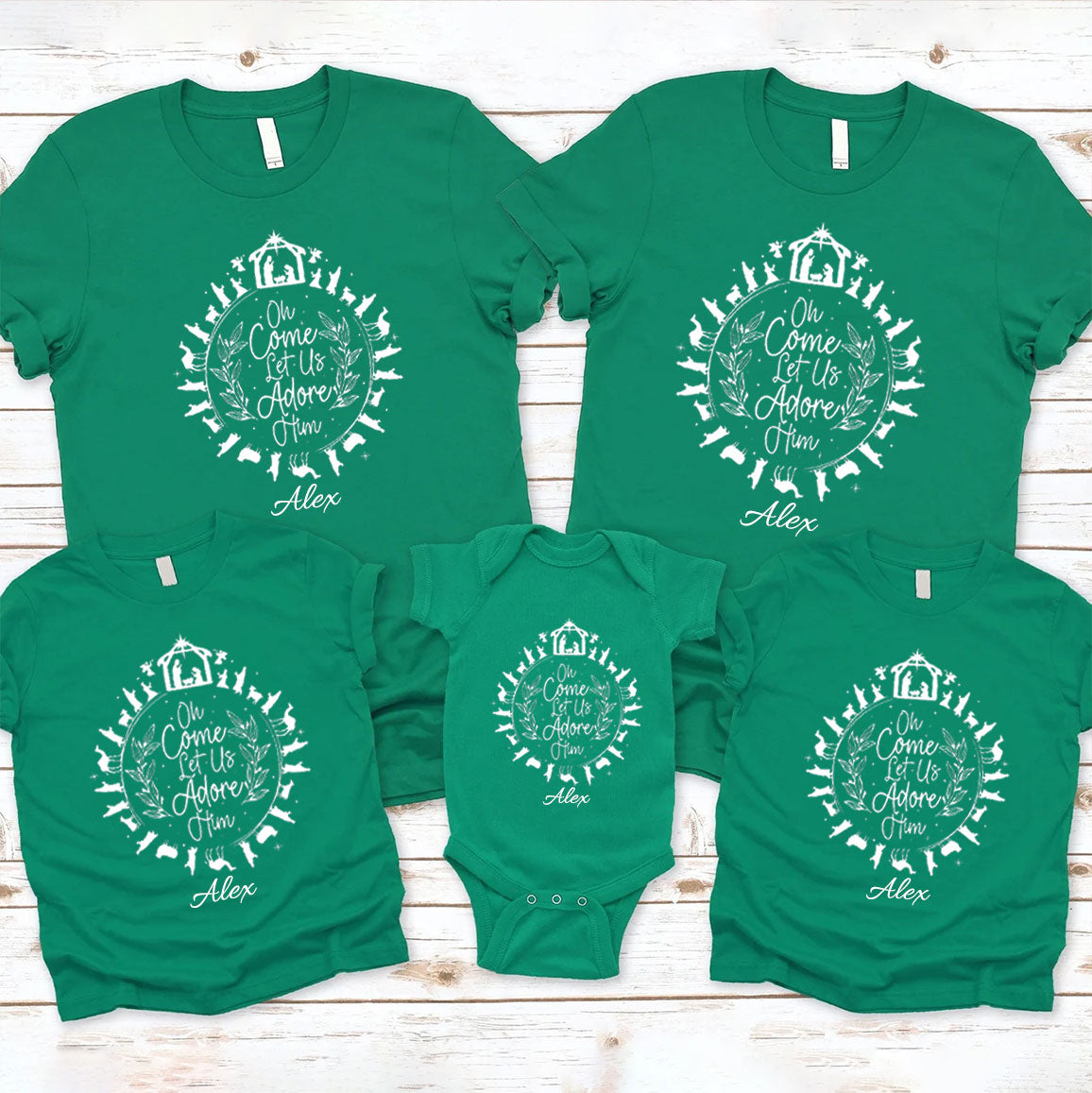 Personalized O Come Let Us Adore Him Christmas Family Matching Shirts