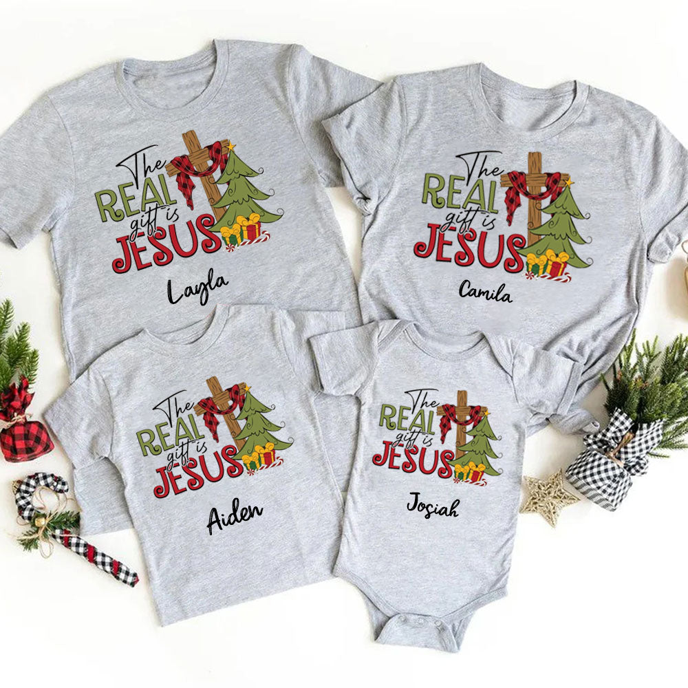 Personalized The Real Gift Is Jesus Christmas Family Matching Shirts