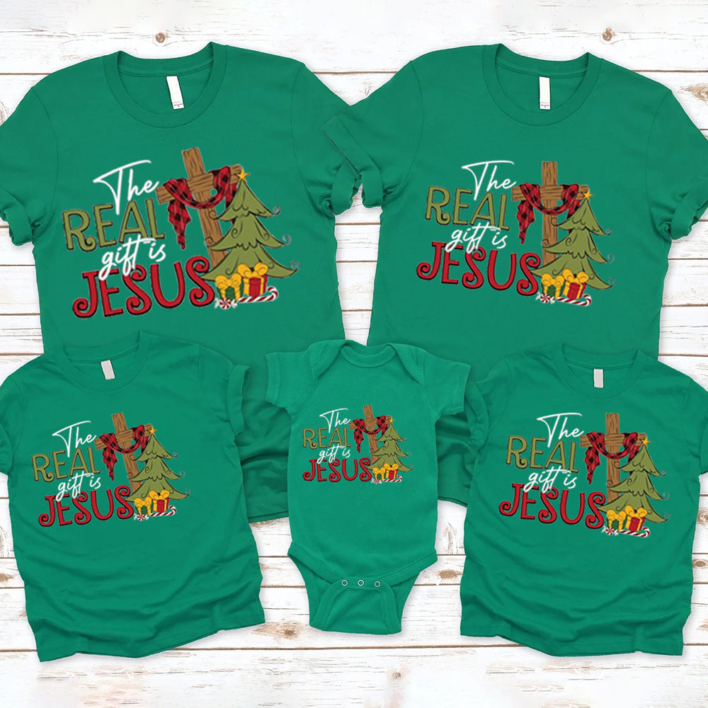 Personalized The Real Gift Is Jesus Christmas Family Matching Shirts