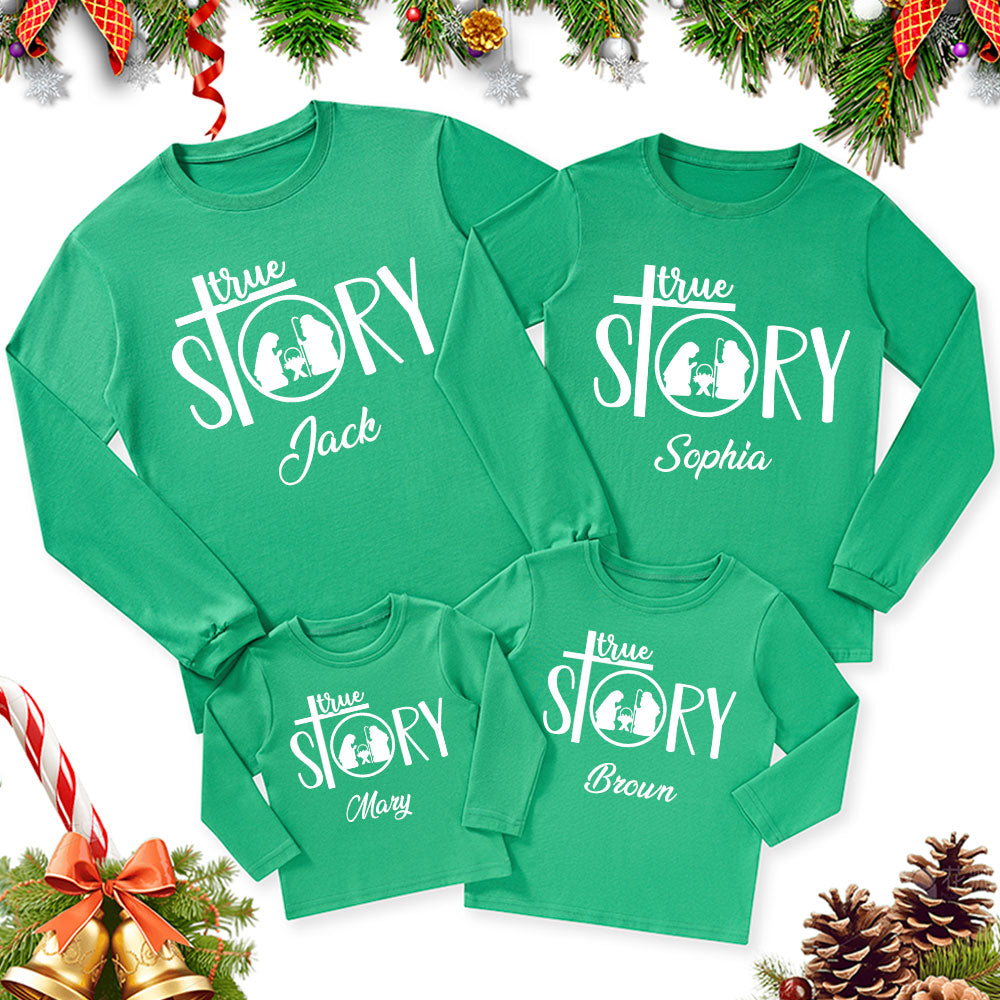 Personalized True Story Christmas Family Matching Long Sleeve Shirts