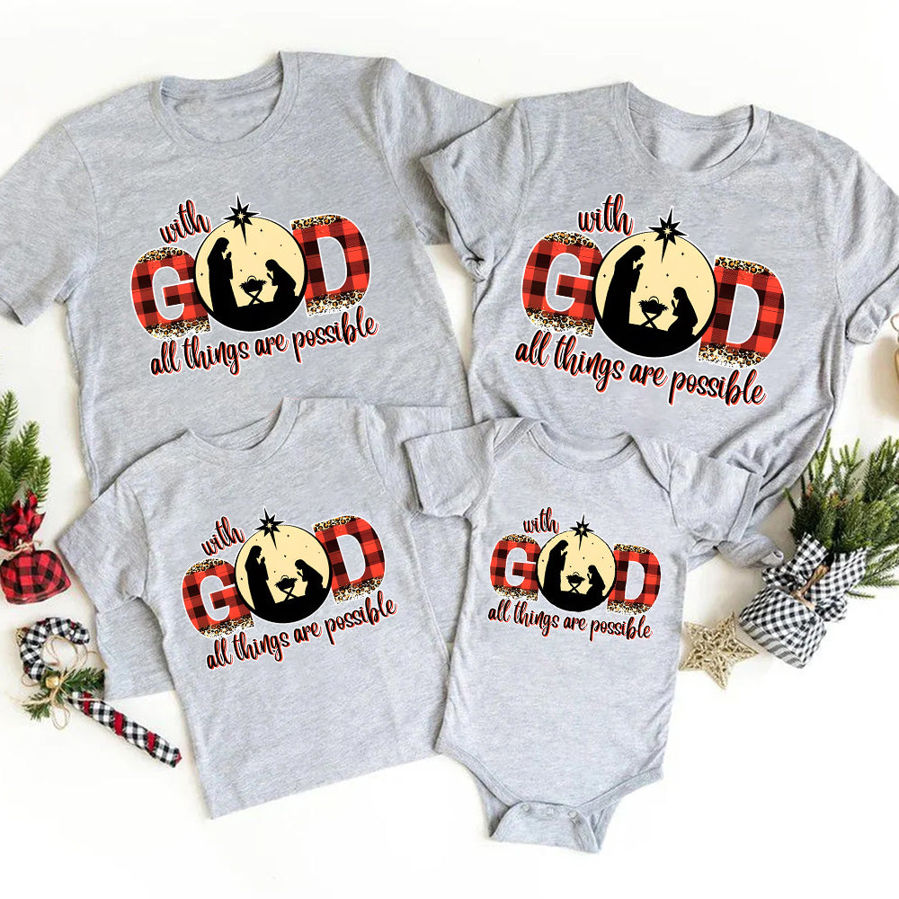Personalized With God All Things Are Possible Christian Chiristmas Family Matching Shirts