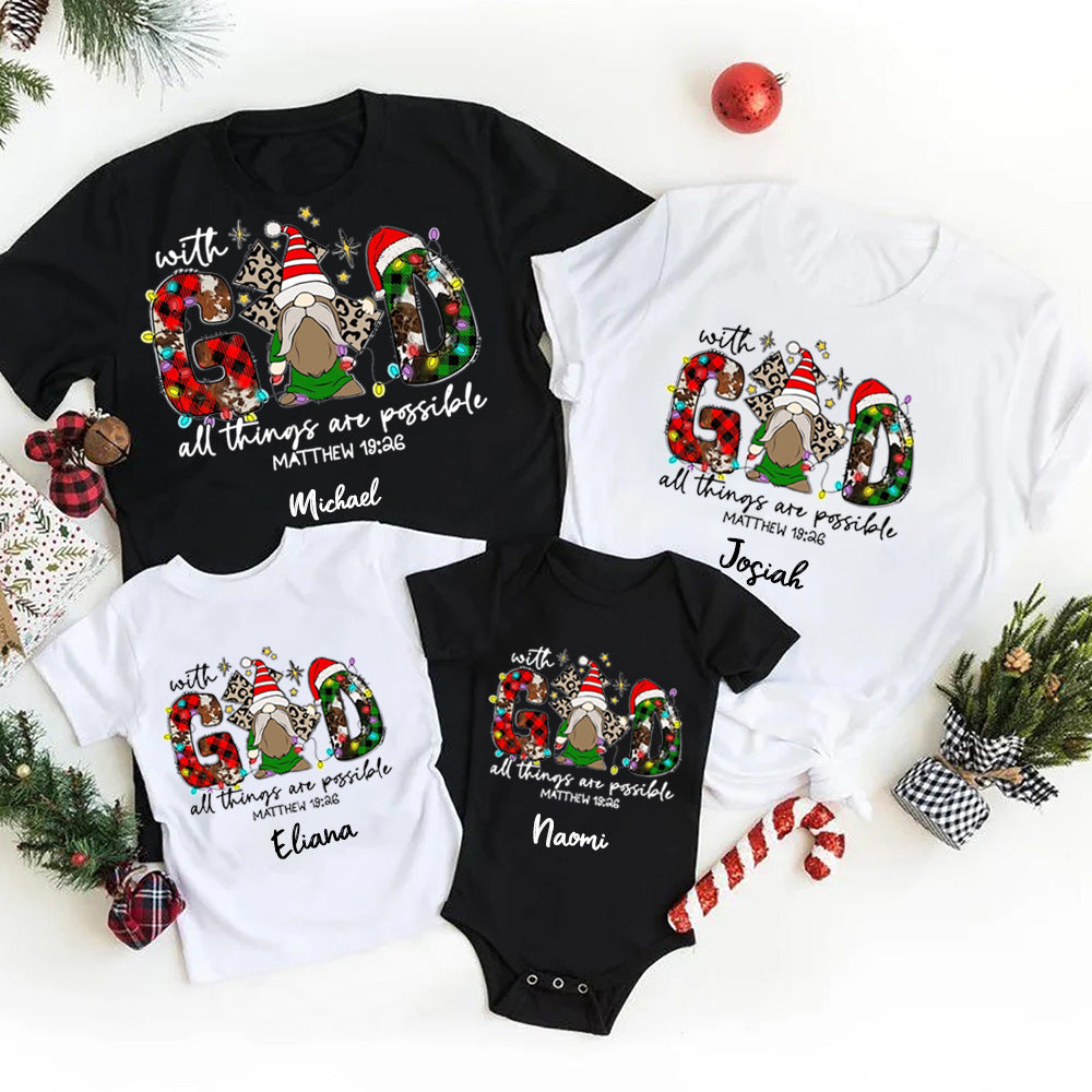 Personalized With God All Things Are Possible Christmas Family Matching Shirts