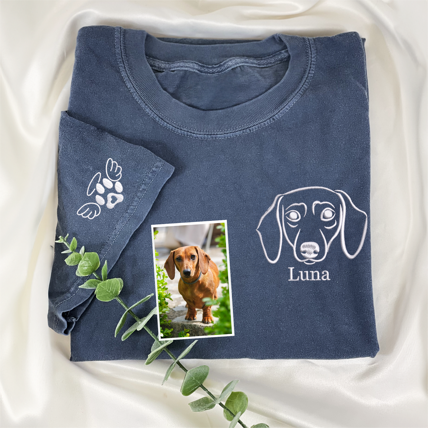 Custom Dog Outline Embroidered T-Shirt | Gift For Pet Lovers
