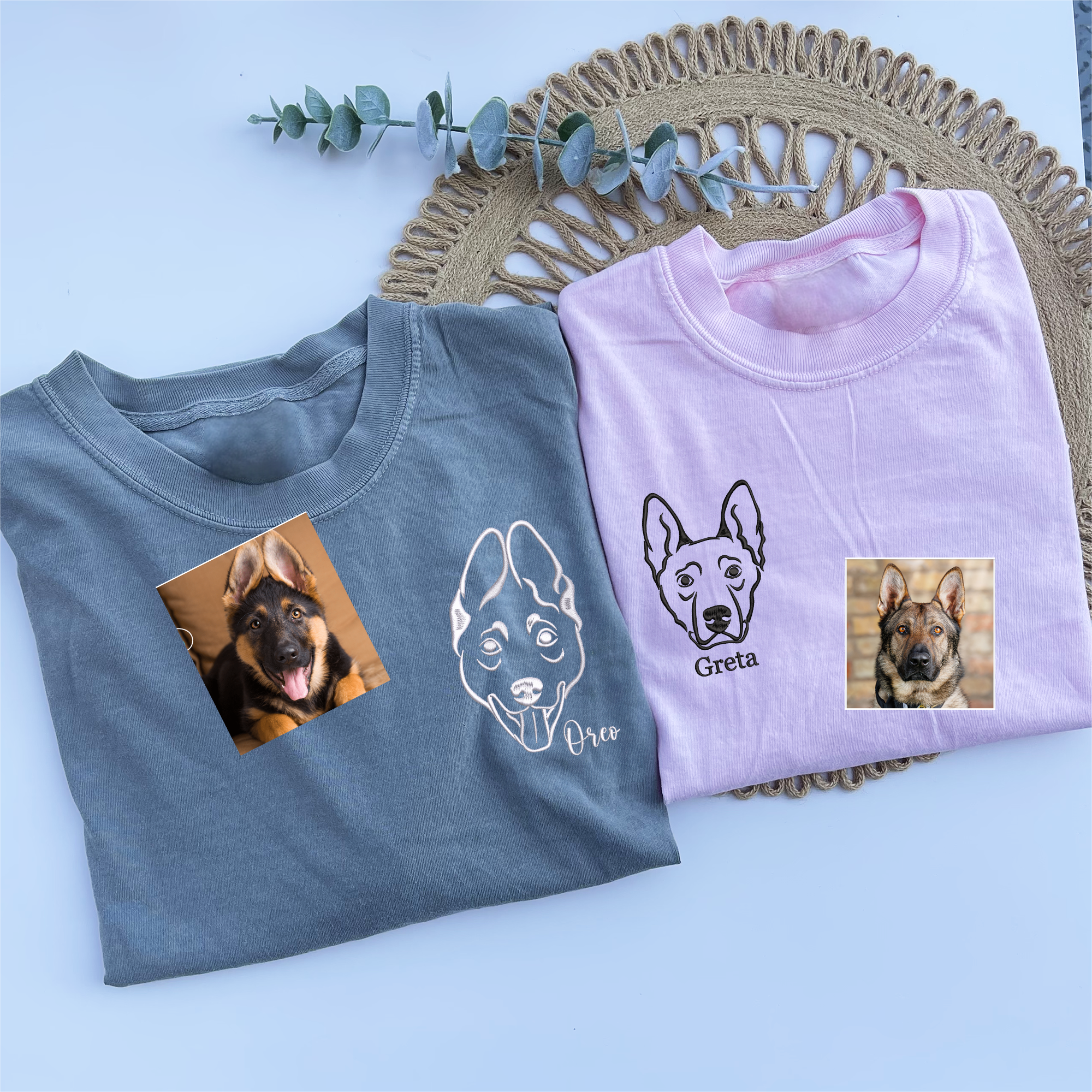 Custom Dog Outline Embroidered T-Shirt | Gift For Pet Lovers