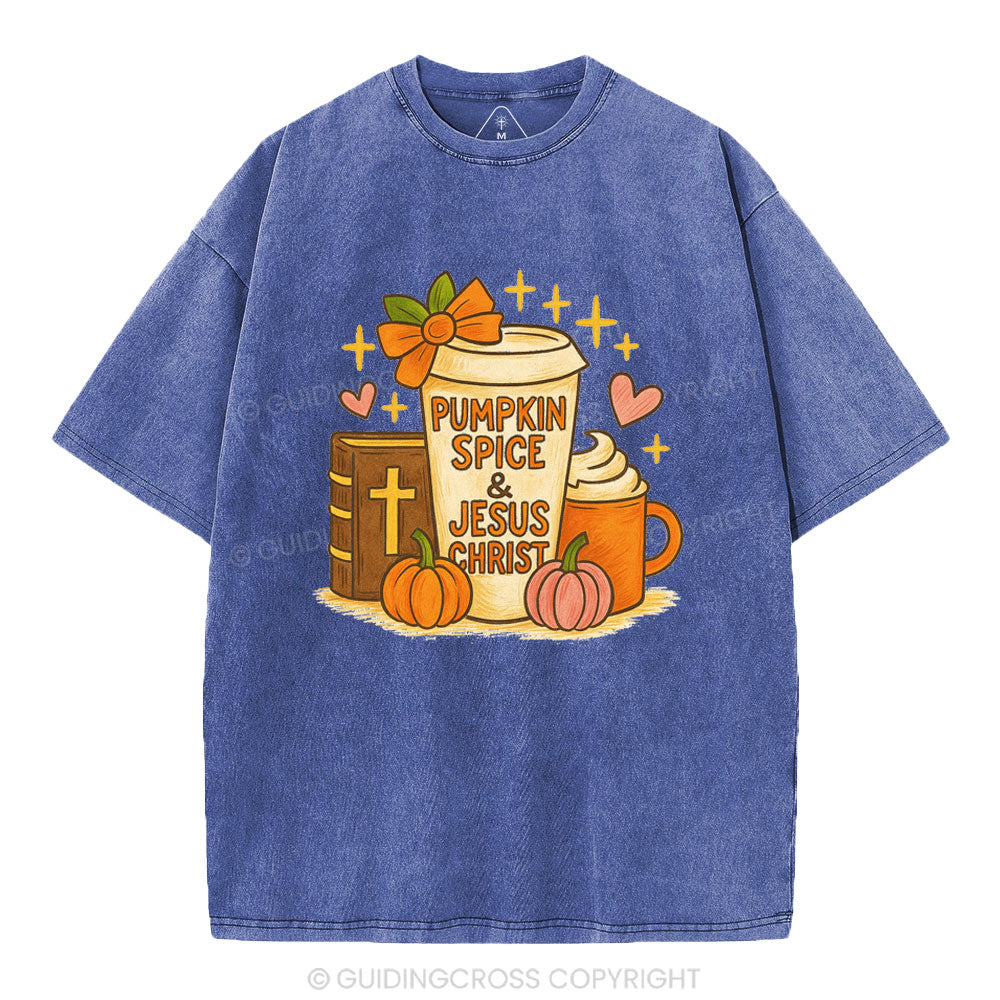 Pumpkin Spice & Jesus Christ Christian Washed T-Shirt