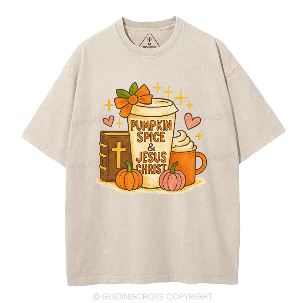 Pumpkin Spice & Jesus Christ Christian Washed T-Shirt