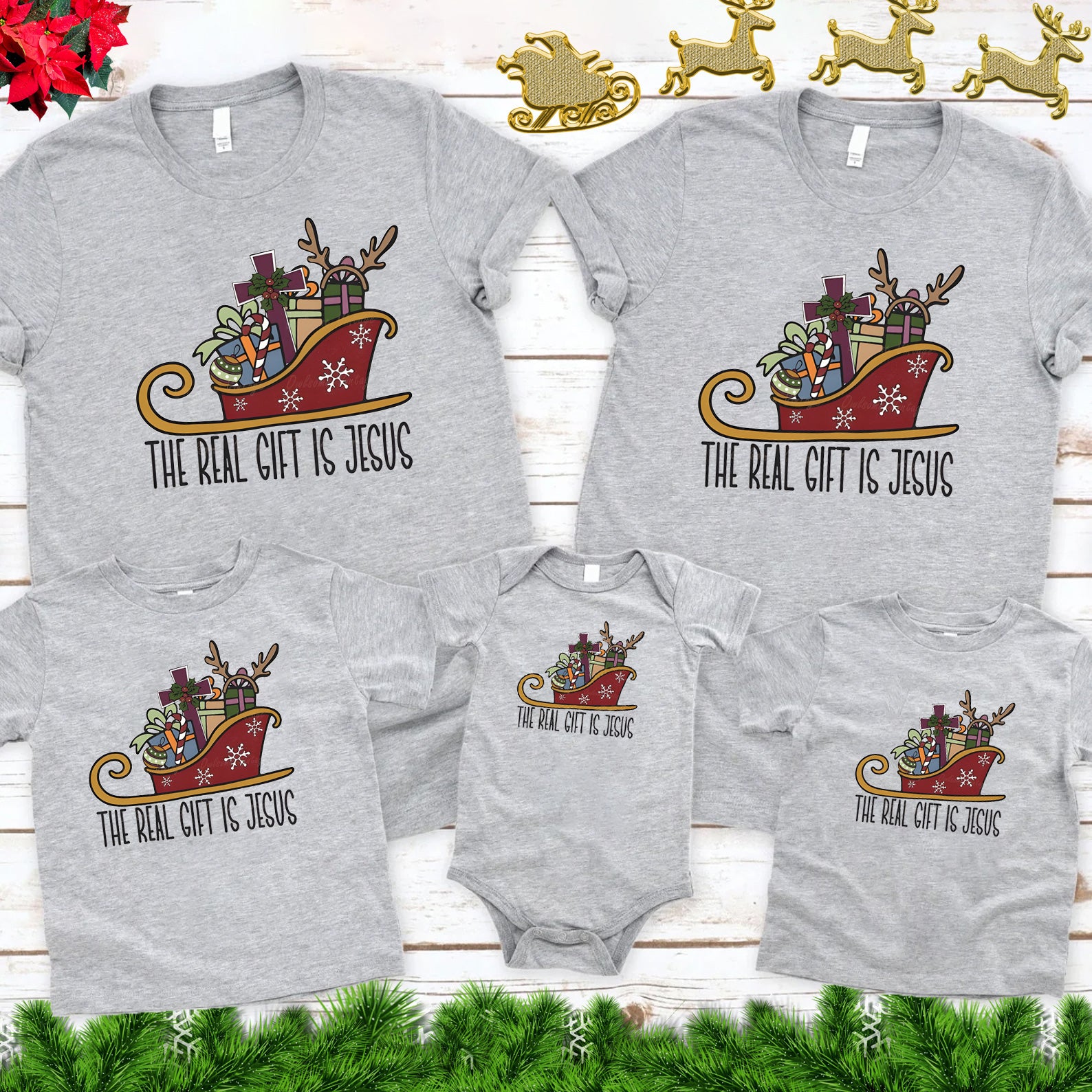 Personalized The Real Gift Is Jesus Christmas Family Matching Shirts