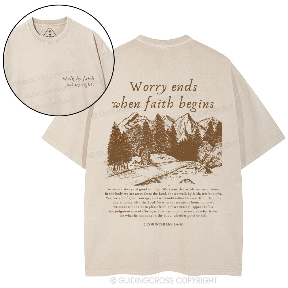 Walk By Faith Not By Sight Christian Washed T-Shirt