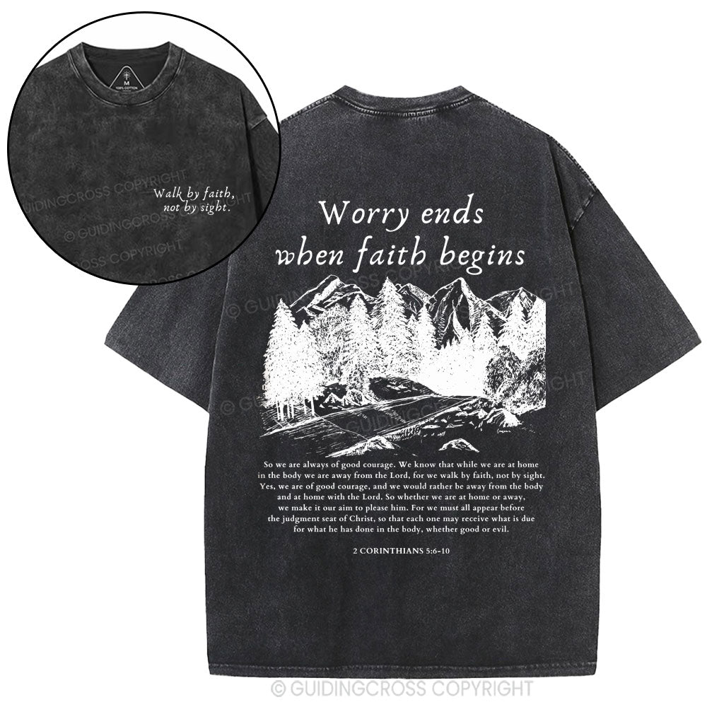 Walk By Faith Not By Sight Christian Washed T-Shirt