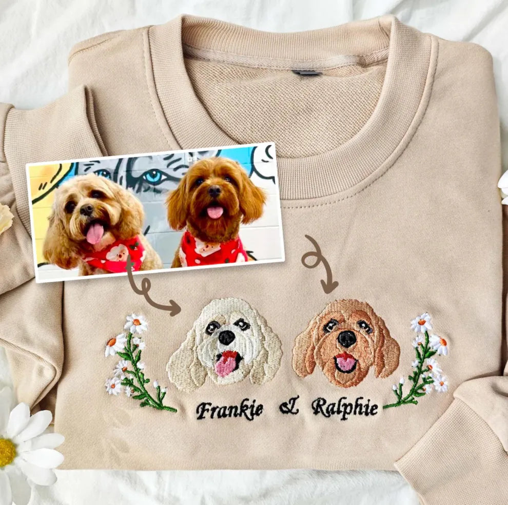 Custom Embroidered Hoodie/Sweatshirt With Pet Portrait Flower | for Pet Lover