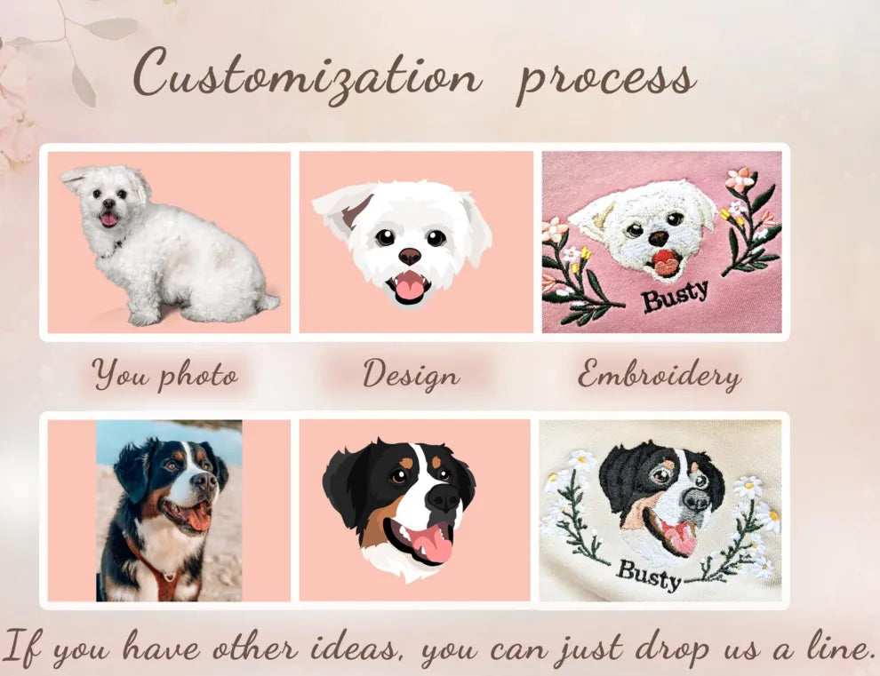 Custom Embroidered Hoodie/Sweatshirt With Pet Portrait Flower | for Pet Lover