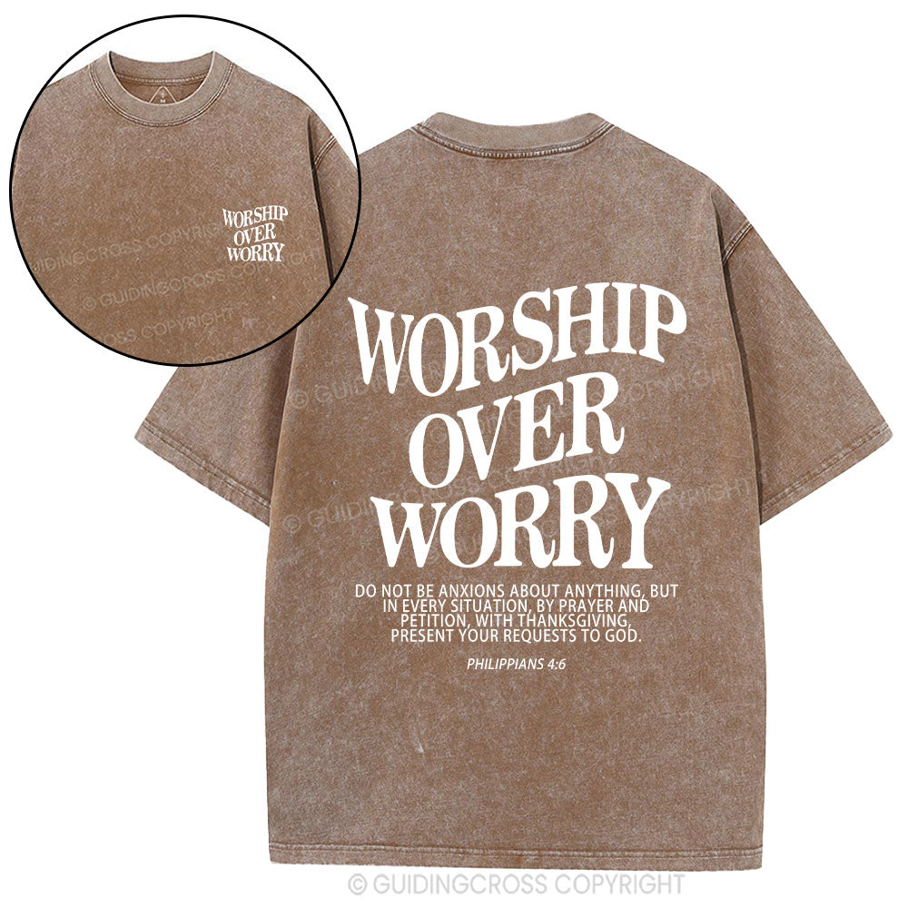 Worship Over Worry Christian Washed T-Shirt