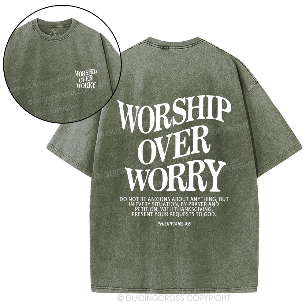 Worship Over Worry Christian Washed T-Shirt