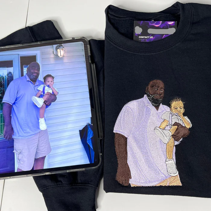 Loversdovey Custom Embroidered Hoodie Mama and Kids Portrait, Family Photo Sweatshirt