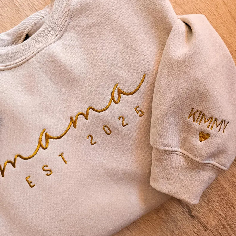 Custom Mom Sweatshirt and Hoodie, Embroidered Name on Sleeve, Best Gift for Mom