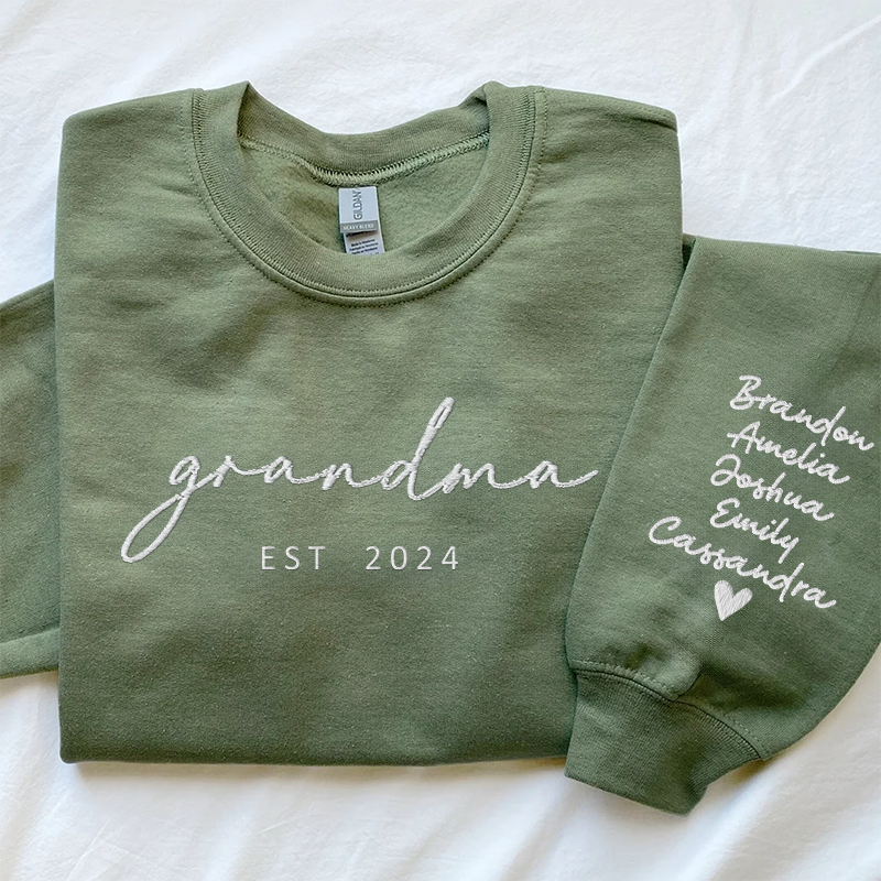 Custom Embroidered Mama Sweatshirt with Date and Kids Names on Sleeve,Mother's Day Gift