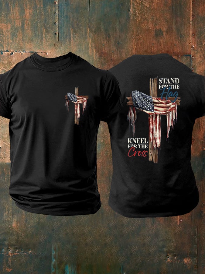 Men's Stand For Flag Kneel For The Cross Print T-Shirt