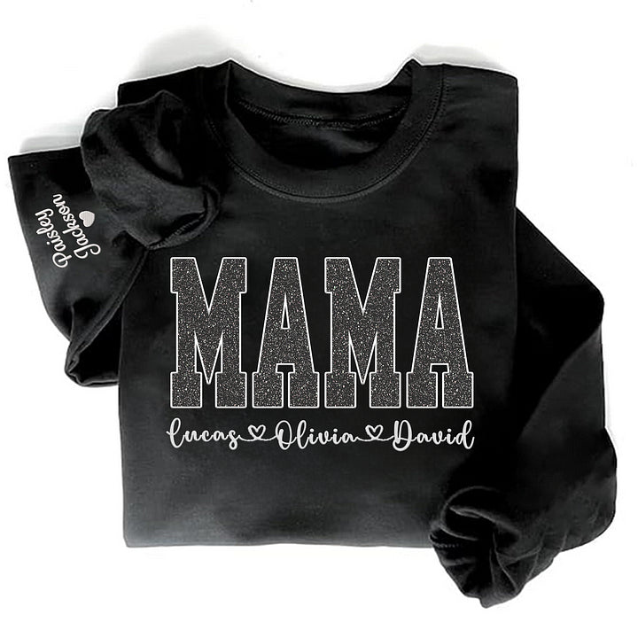 Custom Mom Glitter Embroidered T-shirt &Sweatshirt With Loving children‘s Name