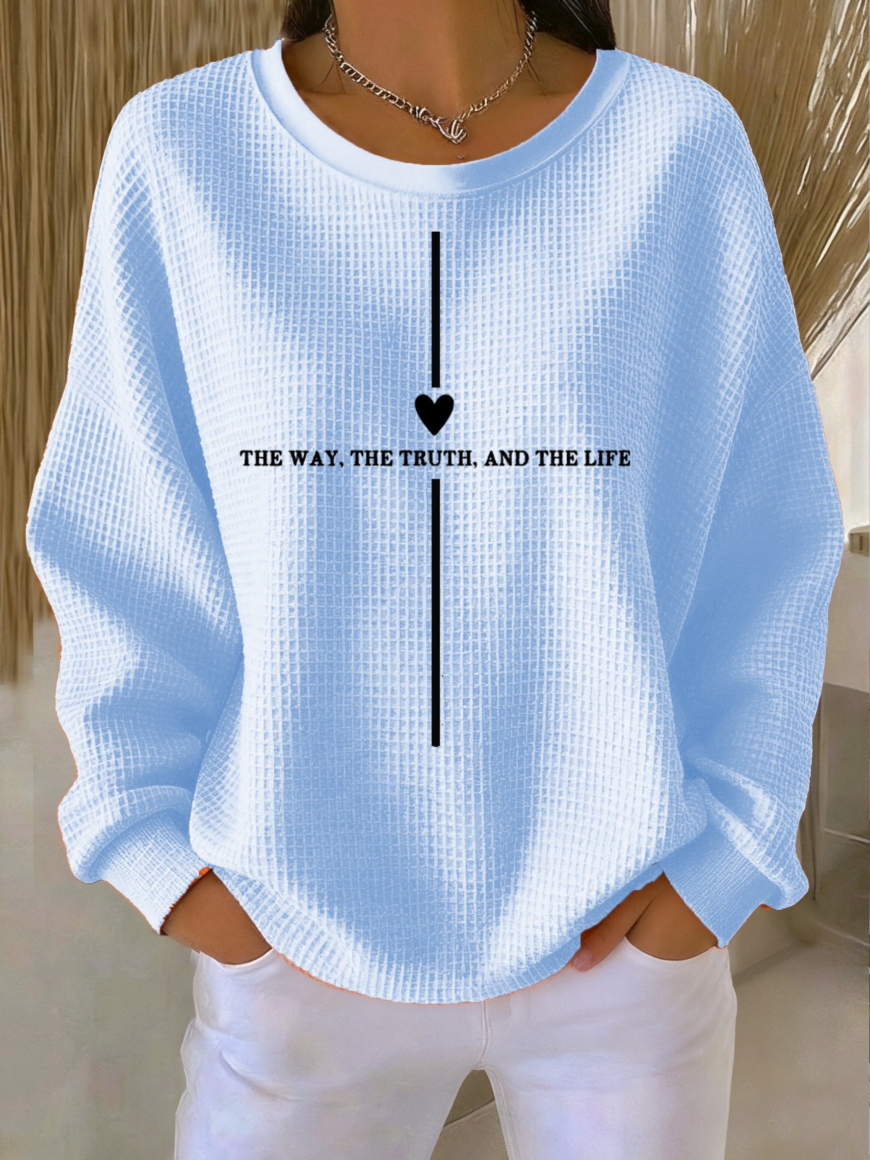 Women's Casual Three Truths Cross Waffle Sweatshirt