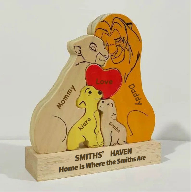 Custom Wooden Lion Family Puzzle – Personalized Home Decor & Gift