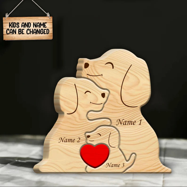 Personalized Wooden Dog Family Puzzle, Family Home Decor