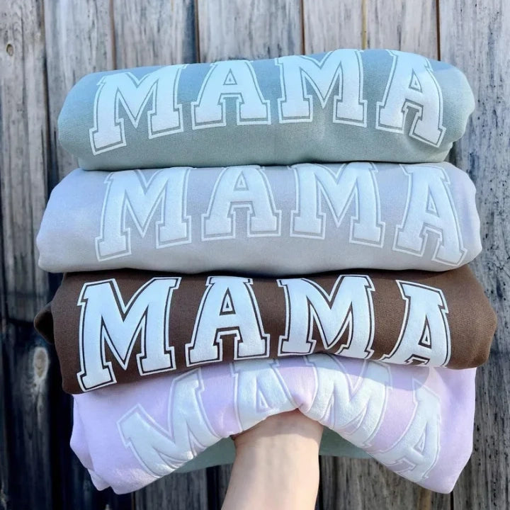 Mama Sweatshirt with Puff Lettering, Personalized Kid Names on Sleeve, Mama Sweater, Cute Gift for Mama
