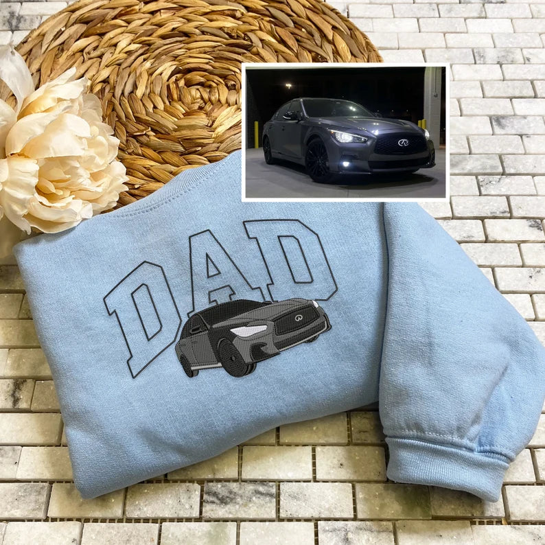 Custom Car Picture Embroidered Sweatshirt, Car Couple Shirt From Wifey Hubby, Father’s Day Gift