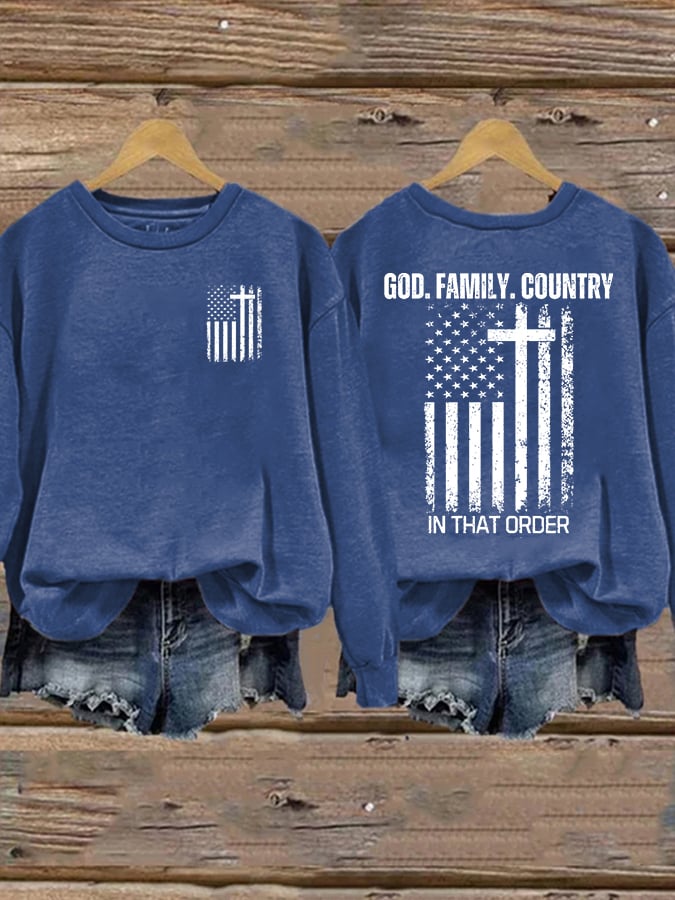 Women's God Family Country In That Order Printed Sweatshirt