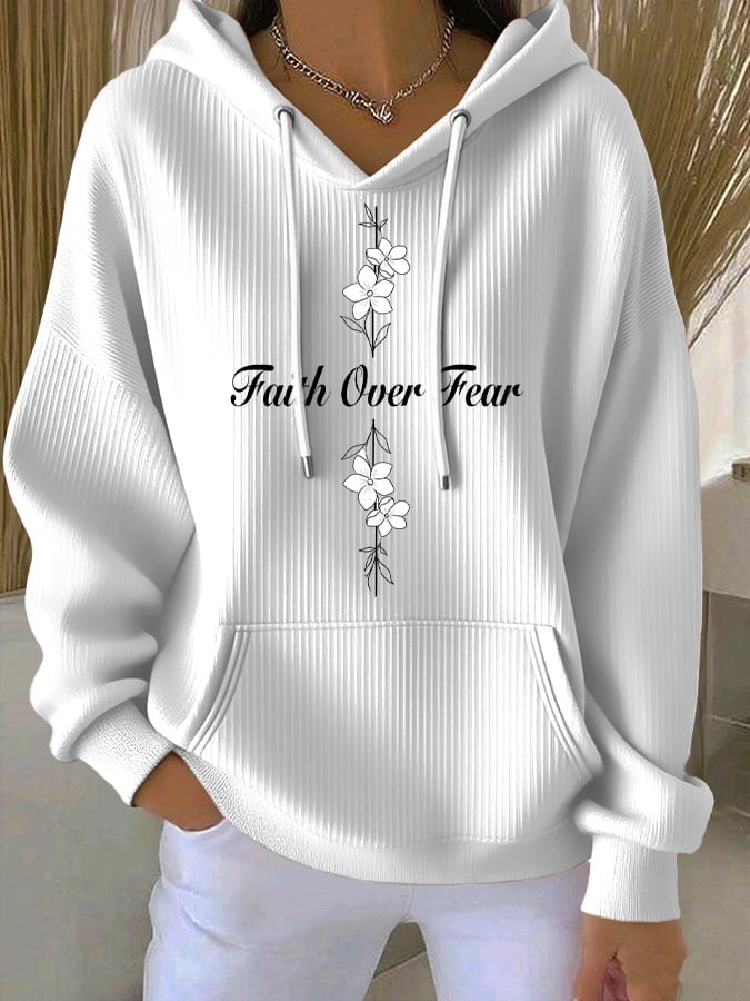 Women's Casual Faith Overcomes Fear Cross Textured Hoodie